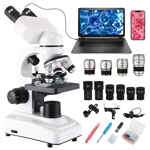 Image of Compound Binocular Microscopes 64X-6000X with Electric Len, Microscope for Adults Kids Students, 4 Objective Lens, Biological Microscope Kit for School, Lab