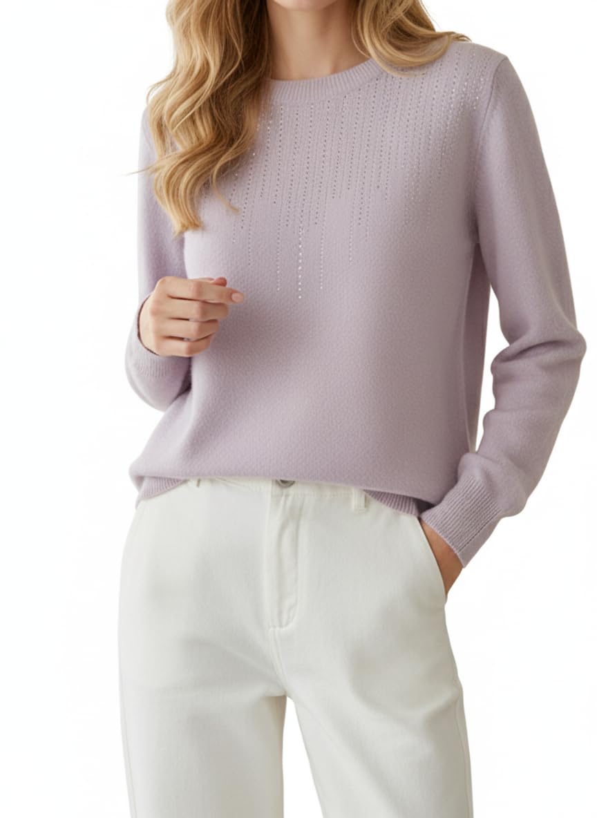Womens Cozy Glitter Rhinestone Cashmere Sweaters Lightweight Casual Long Sleeve Wool Pullover Knit Jumper Tops