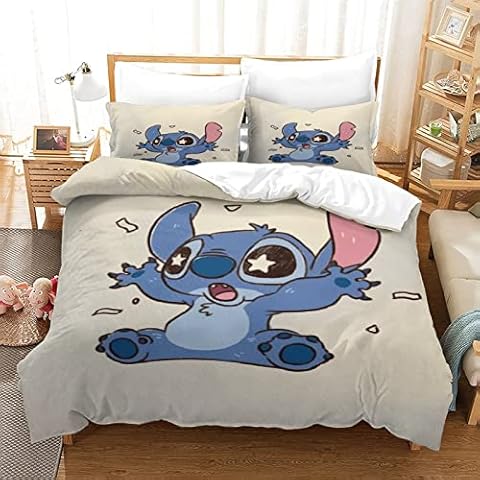 3D Lilo & Stitch Duvet Cover Cartoon Bedding Set Boys Girls Gift Bedding Cover Set Fashion Comforter Cover With Pillow Shams 3 Pcs Double(200X200cm) Cover