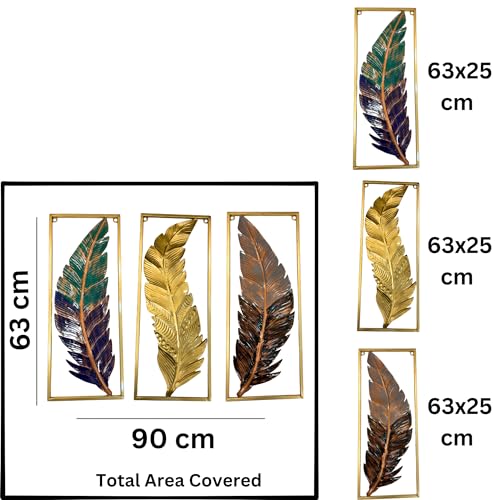 Image of SNS DECOR Metal Frame Leaf Set of 3 Wall Art Decorations | Modern Luxury Metal Wall Art Decor, | Perfect 3D Wall Sculpture For Living Room, Restaurant, Hotel & Office (Multi)