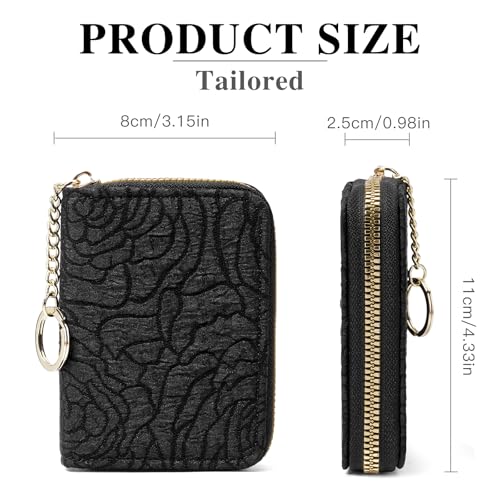 Image of RNIEGA Credit Card Holder RFID Blocking Small Wallet for Women Vegan Leather Card Case Wallets with Zipper Keychain