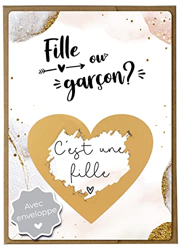 Joli Coon Gender Reveal Rubbelkarte für Mädchen oder Jungen, mit Umschlag