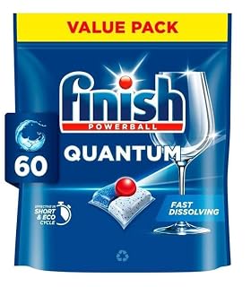Finish 60 Tablets Powerball Quantum Dishwasher Tablets | Powerful Cleaning for Tough Food Stains Grease & Dried-On Residue | Deep Cleaning & Sparkling Shine (Regular | Compatible with All Machines)