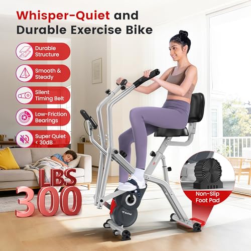 Image of Foldable Exercise Bike, Multifunctional Indoor Stationary Bikes for Home with 8-Level Magnetic Resistance, Quiet Workout Bike with Arm Resistance Bands, LCD Monitor, 300LBS Capacity