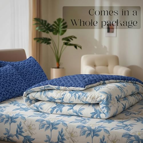Image of Utopia Bedding Microfiber AC Comforter for King Size 220x240 cm - Lightweight, Skin-Safe & Hotel-Style Quilted Blanket with Floral Print Blue