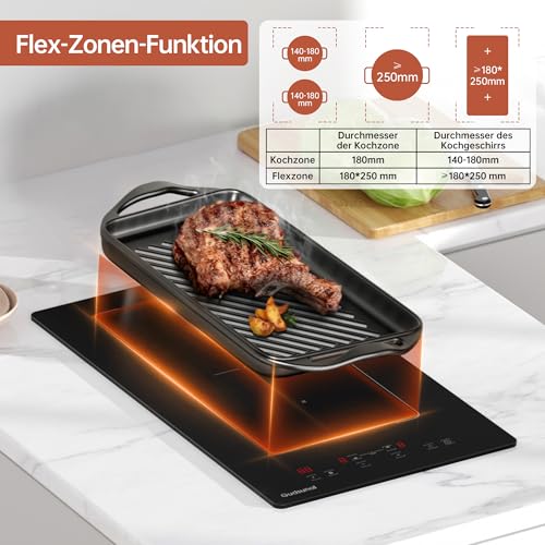Gudsunal Induktionskochfeld, Kochfeld 2 Platten Einbau mit Flexzonen, 3600 W, kontinuierliche...