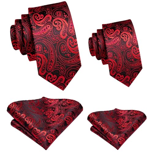 Image of Hi-Tie Father and Son Tie Set Striped Plaid Ties for Men and Boys Silk Necktie Pocket Square Set for Wedding Gifts