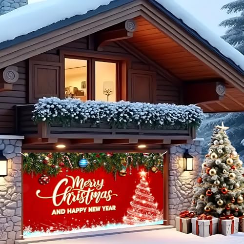 Image of Christmas Garage Door Decorations 6 x 13 ft, Merry Xmas Cover