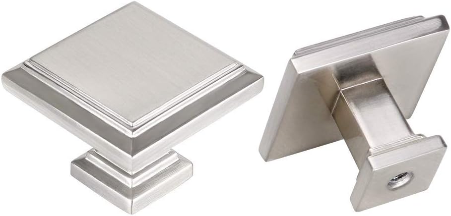 homdiy 5 Pack Cabinet Knobs Square Knobs - HD9111SNB Drawer Knobs Brushed Nickel Cabinet Hardware Solid Knobs for Dresser Drawers