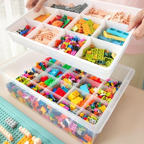 Image of Edu Toys Toy Bricks Blocks Organizer Bins with Compartments, Building Blocks Storage, Storage Containers for Building Brick Blocks Storage, Plastic Stackable Organizer Bin Toy Chest (Green)