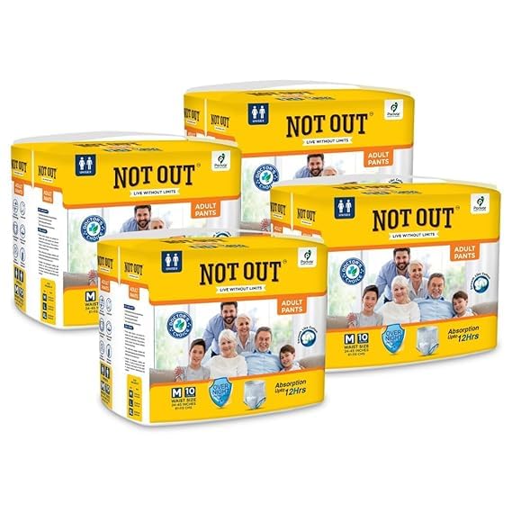 Not Out Adult Diaper Pants, Medium (Waist 24-45 inches | 61-115 cm) | Comfortable, Leak-Proof, Odour Control Incontinence Pants, Pack of 4, Count 40-image-29