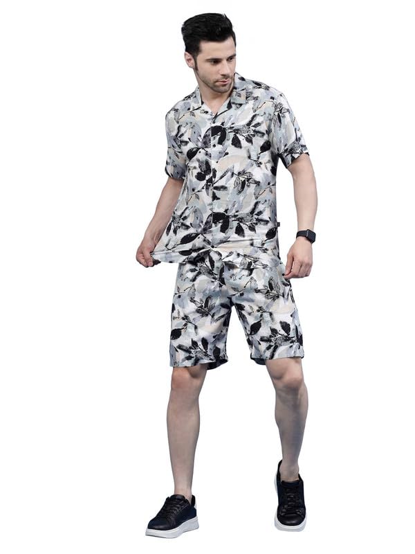 Image of RIGO Printed Co-Ord Set for Men's | Casual Shirt & Shorts Night Suit Set | Lounge-Wear Nightdress Pajama Set for Men's | Night Wear, Beach Wear, Vacation Wear Outfit - Rayon, Multicolor