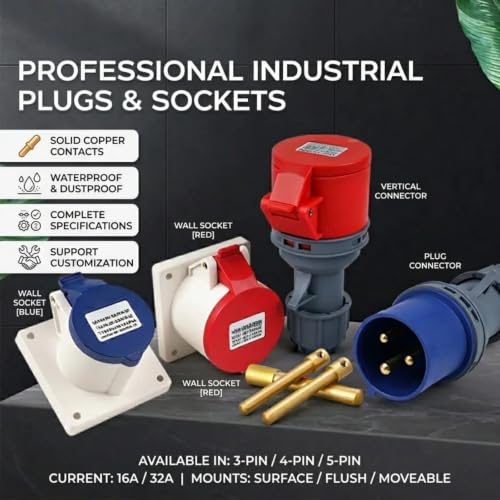 Socket de enchufe industrial 32A 5P con protección IP44 contra salpicaduras y polvo 6