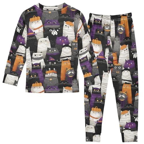 Cartoon Pajamas Set Cat Pattern Long Sleeve PJs Cotton Jammies Sleepwear Top and Pants2