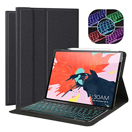 Feelkaeu Rétroéclairé Clavier Bluetooth AZERTY français, Housse Coque Stand Pochette de Protection pour iPad Pro 11" 2018, Sommeil Réveil Automatique Cover