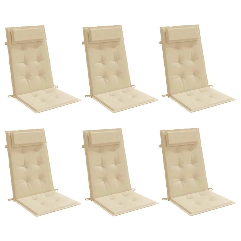 Cojines de respaldo alto, 6 unidades, color beige, tejido Oxford acolchado, ergonómico, suave, impermeable, 120 x 50 cm, para jardín, balcón, terraza, salón, oficina, exterior e interior