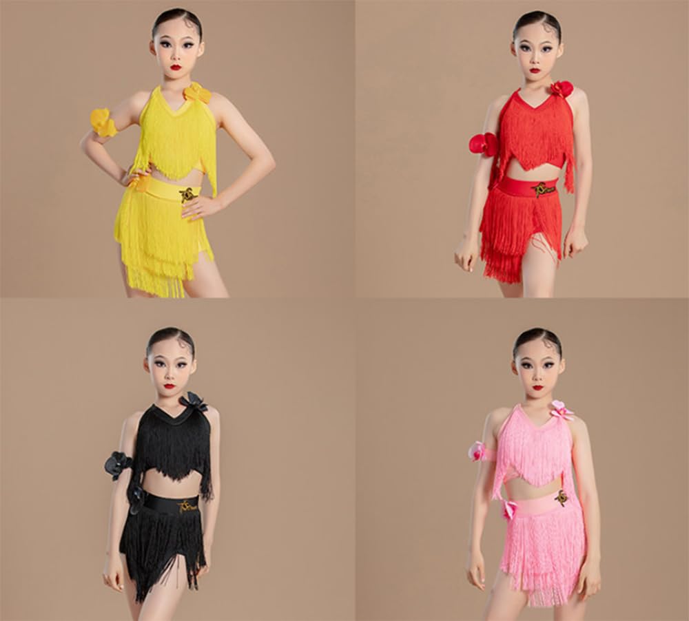 Abito da Ballo Latino con Nappe per Bambine Gonna da Tango/Ballo da Sala per Bambini Ideale per Feste Salsa Cha-Cha Allenamento E Spettacolo(170Cm)