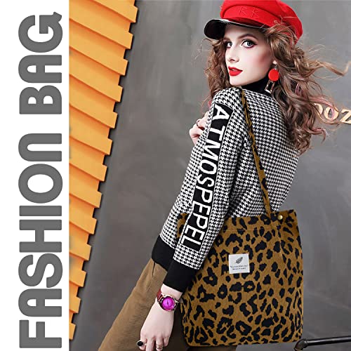 Image of Ayieyill Corduroy Tote Bag for Women Canvas Shoulder Cord Purse with Inner Pocket