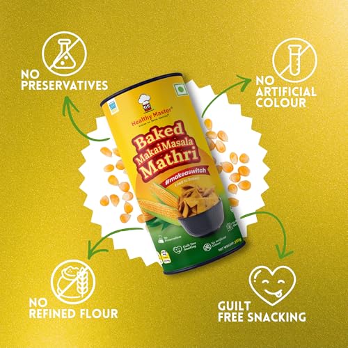 Image of Healthy Master Baked Makai Masala Mathri 250g (Pack of 2) | No Maida and No Palm Oil | Crispy Crunchy Healthy Snack | 100% Wheat Baked Mathri | Morning and Evening Snacks