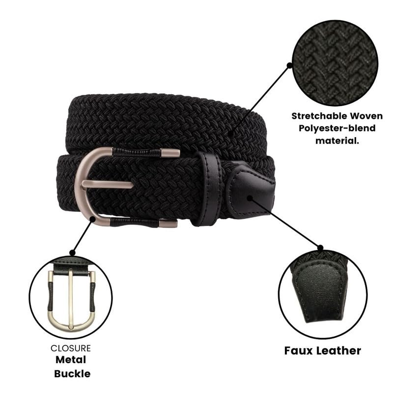 Image of The Tie Hub Unisex Stretchable Woven Fabric Belt | Adjustable, Hole-Free Design | Fits Up to 40 Inches Waist