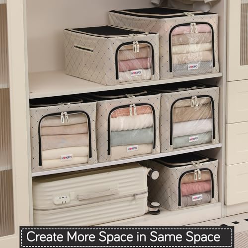 Image of HOKIPO Folding Storage Box and Organiser for Clothes, 600D Oxford Fabric Storage Box, Ivory Noir - Medium Pack of 1 (AR-6488-BLK)
