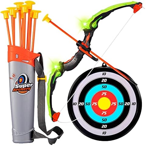 HYAKIDS Bow and Arrow Set Kids, with LED Lights, Archery Toy Set with 10 Suction Cups Arrows, Bow, Targets and Strapped Shoulder Quiver, Indoor Oudoor Shooting Game for Boys Girls Cover