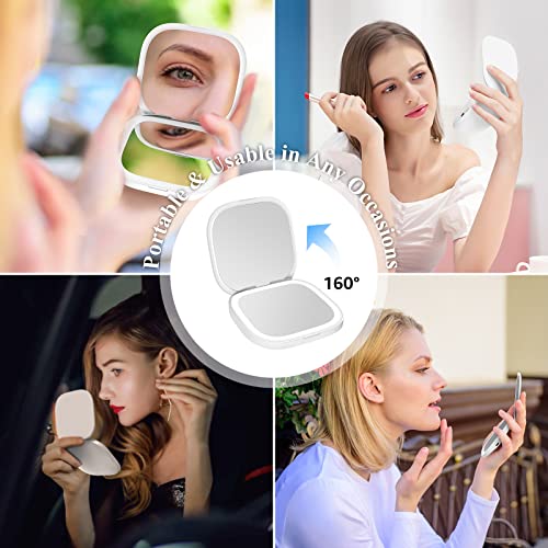 Matekxy Compact Pocket Mirror 3.5Inch, 1X/3X Magnification Led Travel Makeup Mirror With Light, Dimmable Handheld Vanity Folding Rechargeable Mirror Small Comestic Mirror For Gift - White #TOP6
