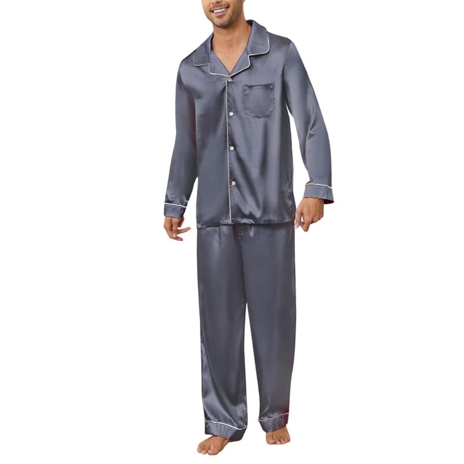 U2SKIIN Mens Silk Pajamas Set, Long Sleeve Satin Pajamas for Men Sleepwear Button Down Pjs Set Two-piece