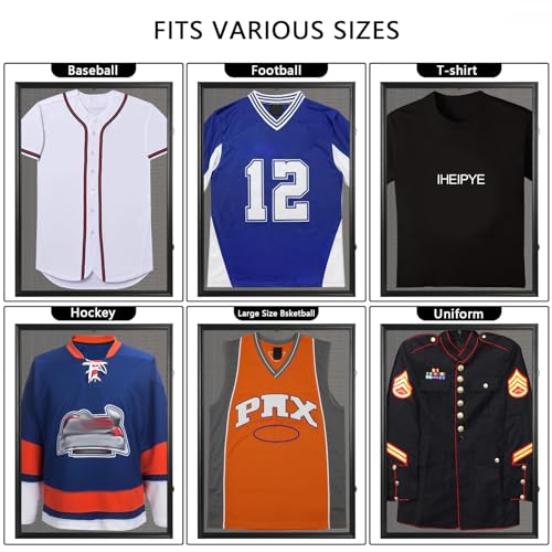 Image of IHEIPYE Large Jersey Frame Display Case Lockable, Sport Jersey Shadow Box with 98% UV Protection Acrylic and Hanger for Baseball Basketball Football Soccer Hockey Sport Shirt and Uniform, Linen Black