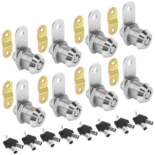 Image of Cam Locks RV Storage Lock Keyed Alike,5 /8 inch Cylinder Fits on 3 /8 inch Max Door Thickness, RV Compartment, Camper, Trailer, Vending Machine Replacement Set with 16 Keys, Chrome Finish(8, 5 /8 Inch)