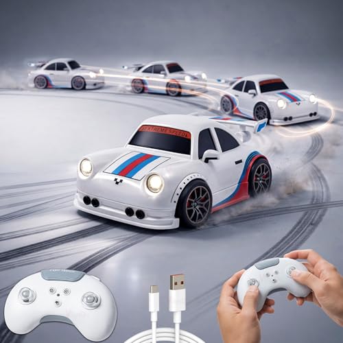 Image of VikriDA 2.4G Mini RC Drifting Induction Car for Kids | Remote Control Racing Car with LED Lights, Sound Effects, 360 Spins, Sensor Control, Auto Demo Toy for Boys & Girls - White