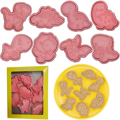 Image of Dinosaur Cookie Cutters Set,8 Style Dinosaur Cookie stamps,Christmas cookie cutters,Funny Fondant Tool Pastry Biscuit Cake Baking Mold Tools for Kids