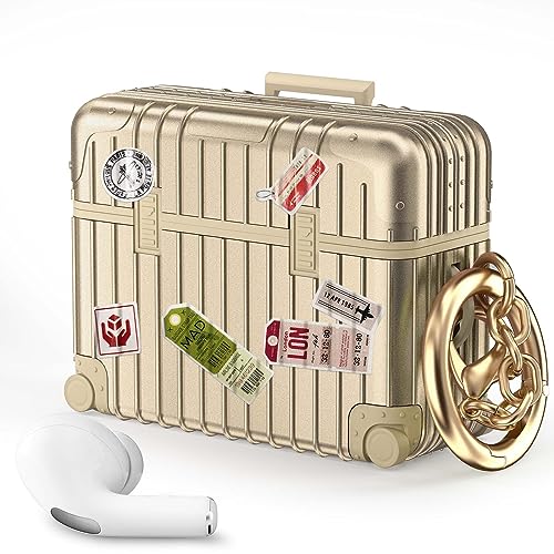 Image of Airpods Pro 2nd Generation Case, V-MORO Cute Suitcase Cover Case for Airpods Pro Travel Luggage Protective Hard Case with Keychain for Men Women - Gold