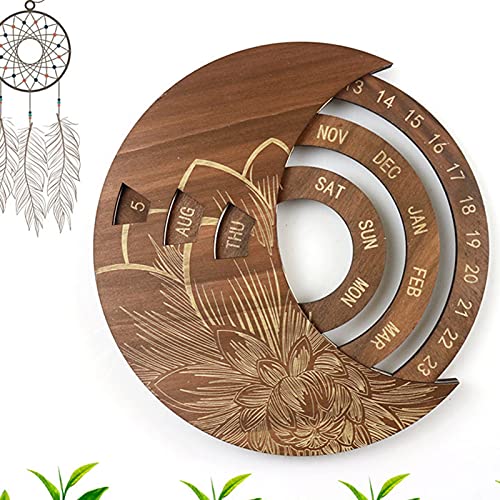 NXACETN Educatieve handige eeuwigdurende kalender satijnhout vintage uitziende hangende kalender woondecoratie… - Image 6