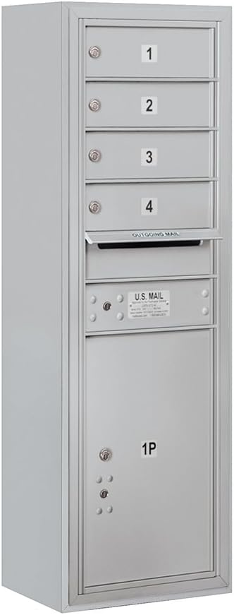 Salsbury Industries 3811S-04ZFP 4C Surface Mounted Horizontal Mailbox, Front Loading, Single Column, 4 Mb1 Doors, 1 Pl5, Private Access, Bronze