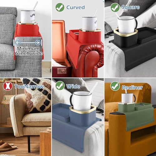 Image of Silicone Couch Cup Holder, Tray Anti-Spill Sofa Drink Coaster Anti-Slip Armrest Cup Holder Suit Tray for Remote, Snacks, Tissue, Magazines, Cellphone and iPad, Gift for Family, Friend (Red)