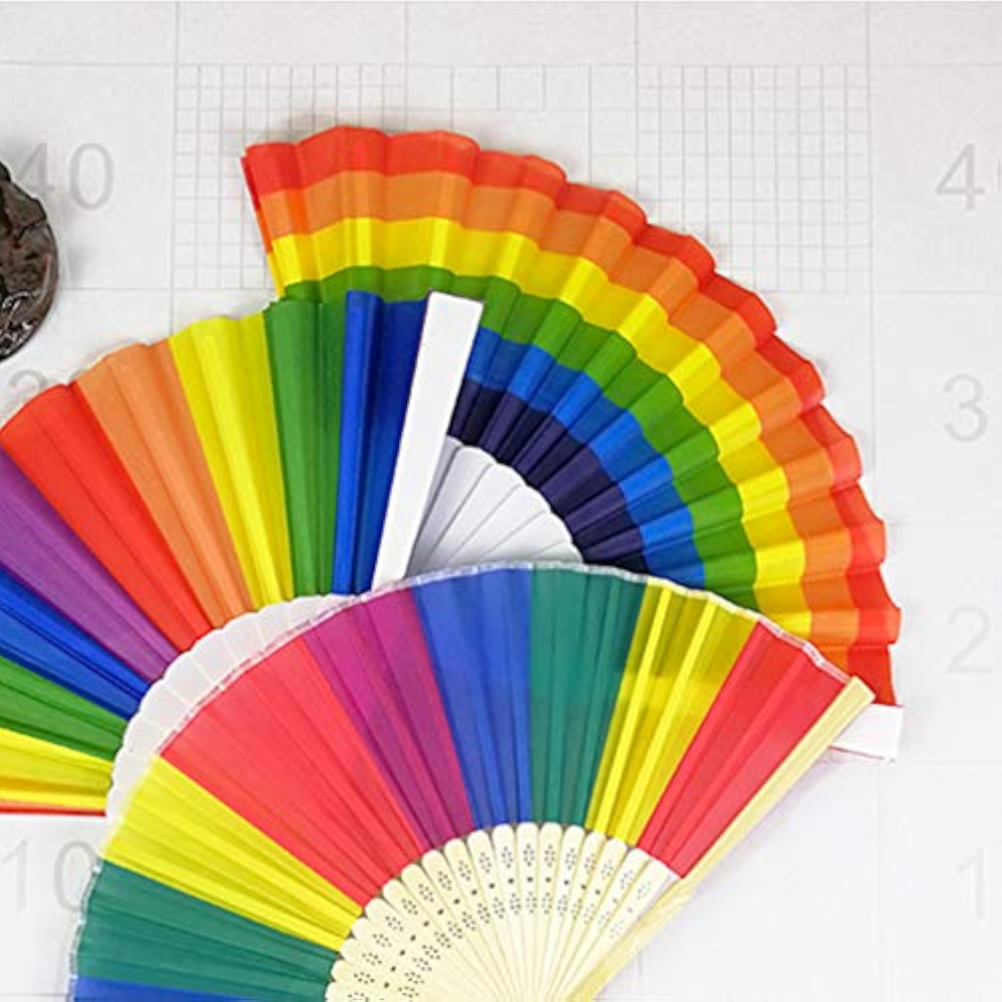 Custom Rainbow Folding Fan, Handheld Party Gift, 2pcs Set
