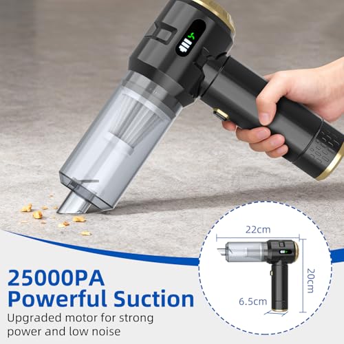 Image of Sycoodeal Handheld Car Vacuum Cleaner, 25000PA Strong Cyclonic Suction Portable Mini Vacuum Cordless with Digital Display Lightweight Handheld for Pet Hair, Car, Home, Office, Kitchen (Gold)