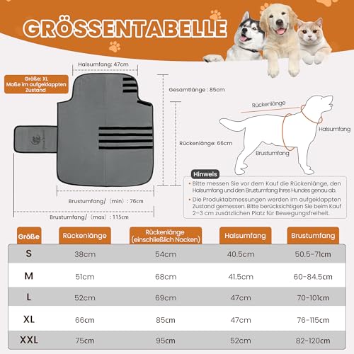 Pllozikami Hundebademantel, Mikrofaser Hundehandtuch Bademantel Hund Super Saugfähig, Schnell Trocknend, Verstellbare Klettverschluss-Schrumpfriemen für Große, Mittlere und Kleine Hunde - XL