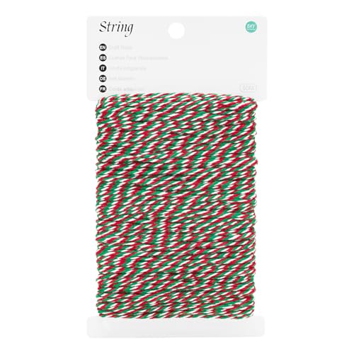 KINGLAKE Christmas Twine String - Red Green and White Cotton Bakers Holiday Twine String 2mm 164 Feet for Christmas Wrapping Arts Crafts Christmas Decorations