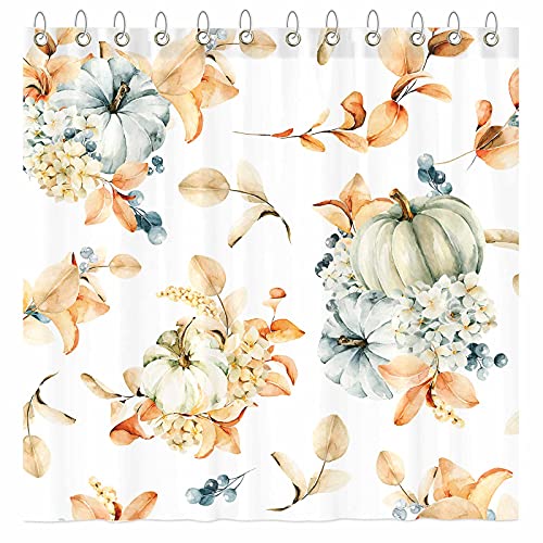 Funnytree Watercolor Pumpkin Autumn Shower Curtain Set with Hooks Floral Fall Thanksgiving Harvest Bathroom Bathtubs Decor Easy Care Washable Durable Polyester Fabric 72"x72" Funnytree Watercolor Pumpkin Autumn Shower Curtain Set with Hooks Floral Fall Thanksgiving Harvest Bathroom Bathtubs Decor Easy Care Washable Durable Polyester Fabric 72"x72"