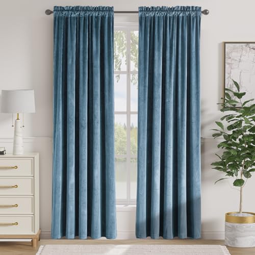 jinchan Velvet Blackout Curtain for Bedroom 84 Inch Long Thermal Insulated Luxury Curtains for Living Room Soft Privacy Room Darkening Drapery Sun Blo