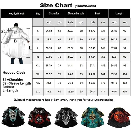 Mens Black Viking Hooded Coats Winter Thick Hooded Cloak Norse Wolf Pattern Poncho Cape 3D Print Jacket Coat2