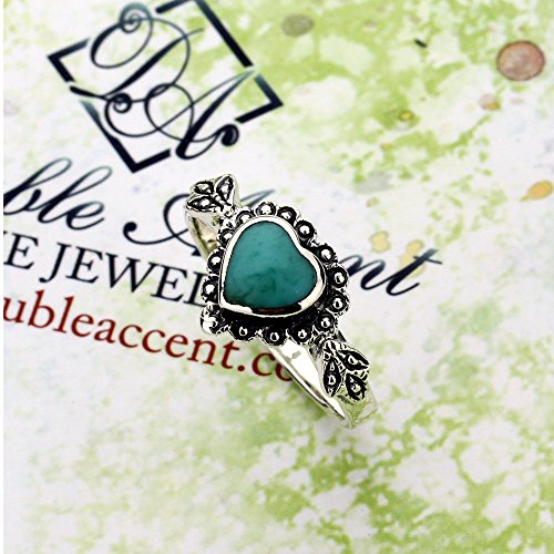 Sterling Silver Simulated Turquoise Vintage Style Heart Promise Ring 10mm (Size 4 to 10)2
