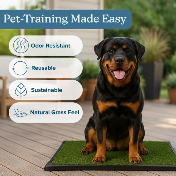 Image of Artificial Grass Puppy Pee Pad for Dogs and Small Pets - 41X27 Inch, Reusable 4-Layer Turf Pads for Dogs with Tray - Indoor and Outdoor Fake Grass Potty Pet Supplies by PETMAKER