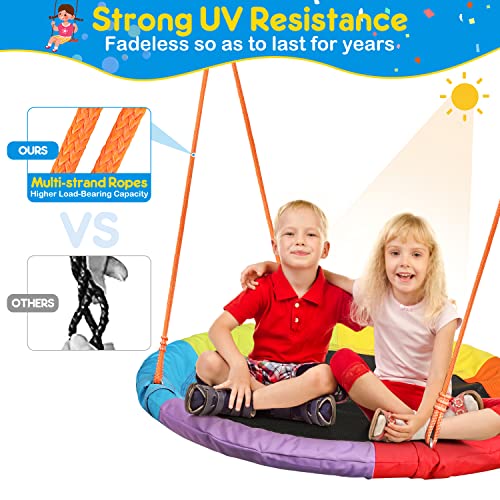 Image of GIKPAL Saucer Swing with Stand, 40 inch Round Seat and 440 lb Metal Frame | Single wide saucer swing with adjustable ropes, weather-resistant steel, 440 lb capacity, and family-size round seating.