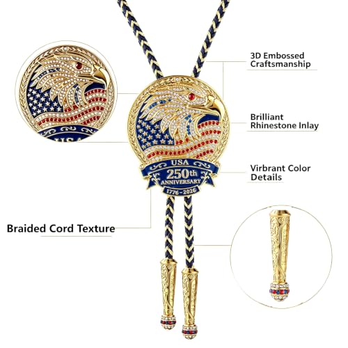 Image of GelConnie Bolo Ties for Men Women Western Cowboy Tie Mens Western Necklace Leather Necktie Gold Bolero Tie Cowboy Necklace