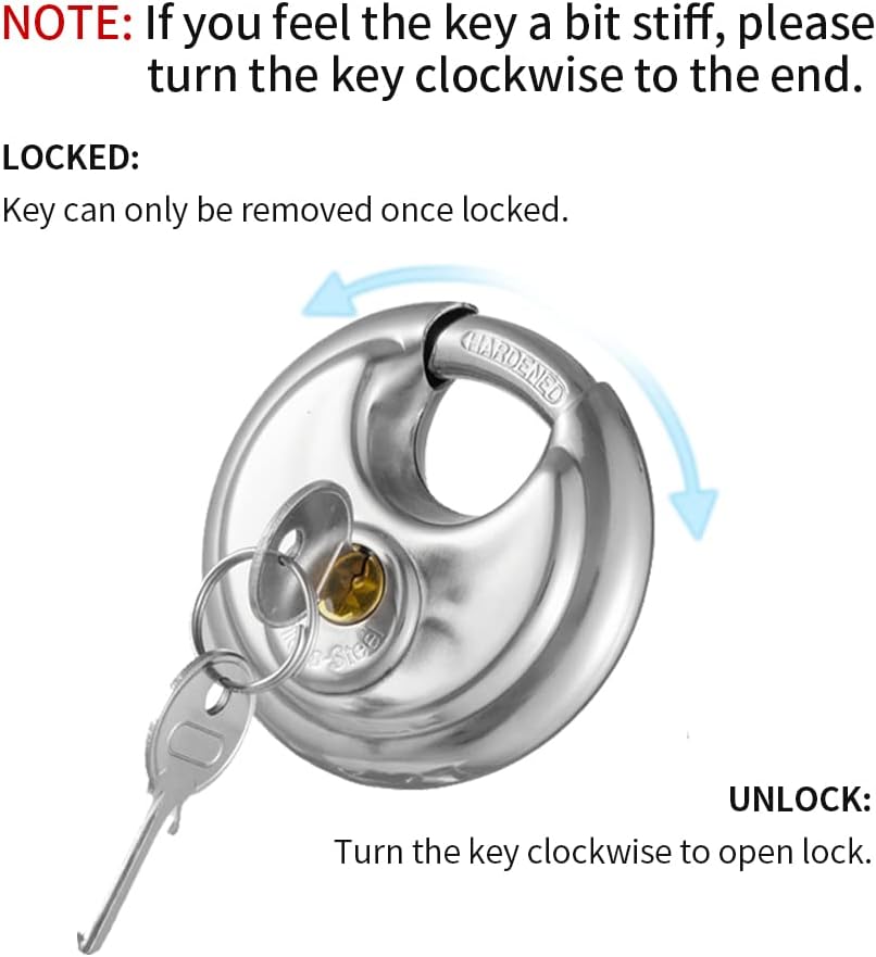 304 Stainless Steel Storage Round Padlock, Keyed Alike Disc Lock for Storage Unit, Garage and Trailer,12 Pack