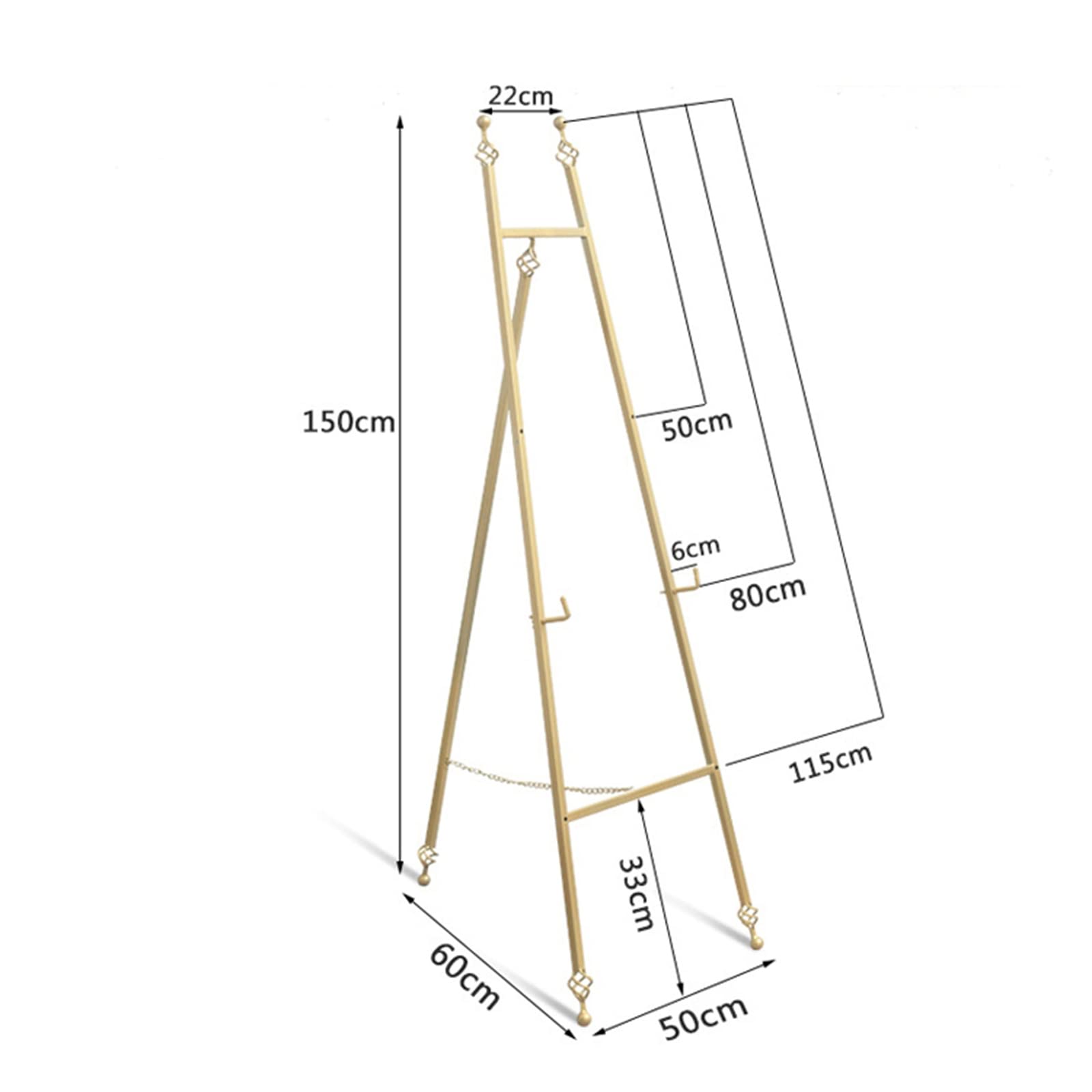 Caballete de exhibición para Bodas Caballete de Metal Plegable de Altura Ajustable de 150 cm Caballete de Piso con Marco en A Caballete de Arte portátil para Pintar y Dibujar, Dorado/Plateado