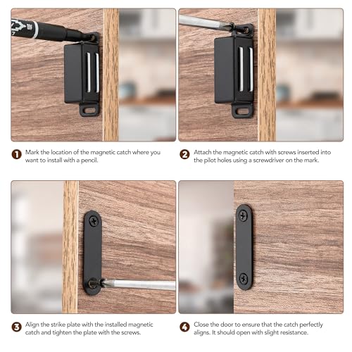 Image of Ravinte 24 Pack Black Magnetic Door Catch, Matte Black Cabinet Magnets, Strong Magnetic Catch Latch for Kitchen Cabinets, Drawers & Cupboards, Stainless Steel Closures